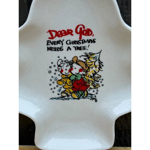 Dear God Kids Ceramic Christmas Tree Shaped Trinket Candy Dish Anne Fitzgerald - Picture 2 of 5